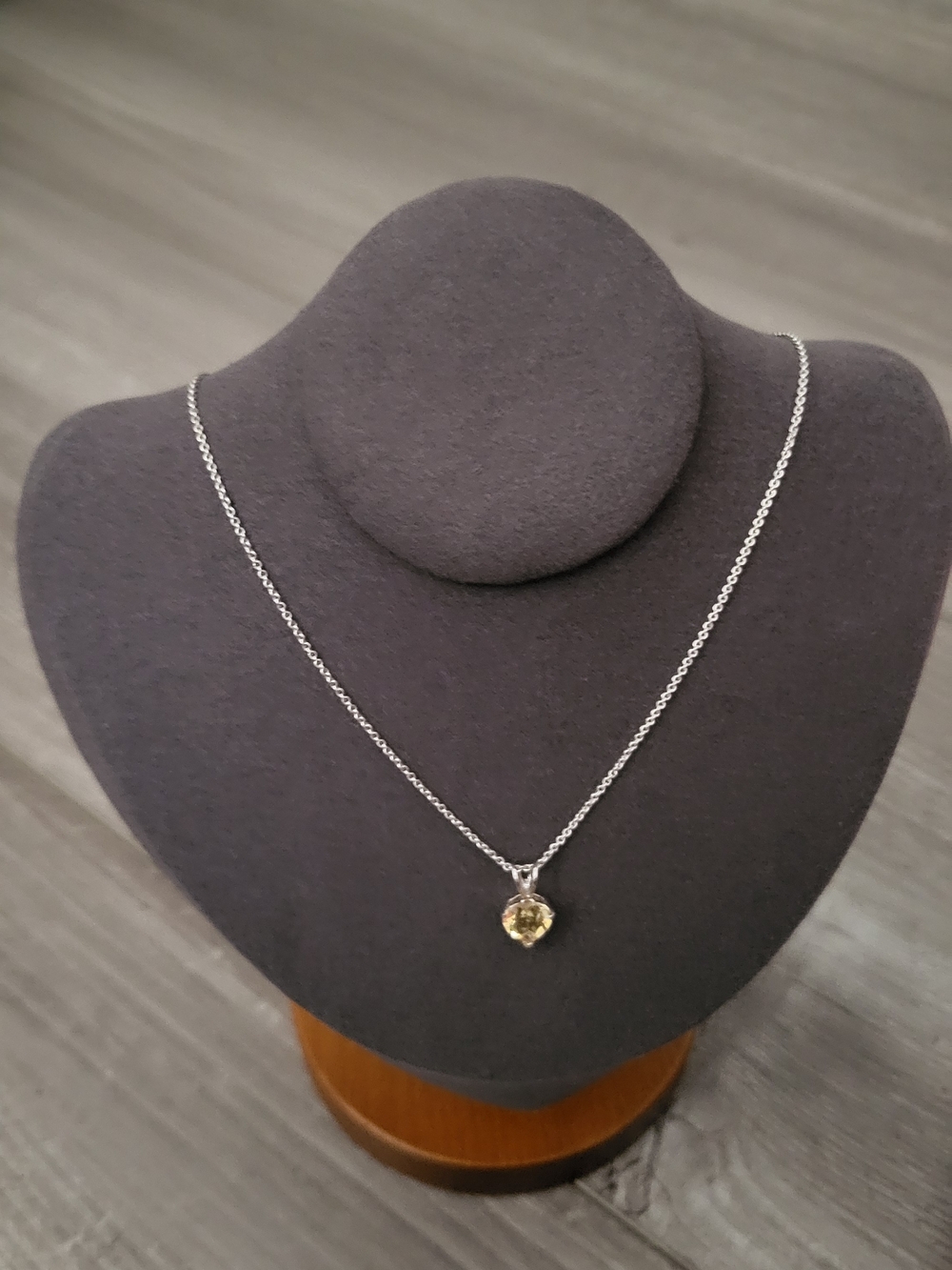 Sterling Silver 925 Chain with Yellow Citrine Genuine Stone Pendant - 8mm